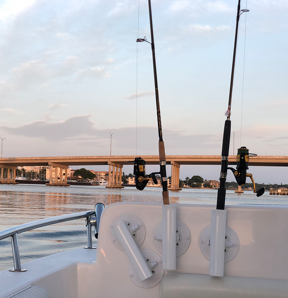 image--white | Aluminum Rod Holder white variant on boat with fishing rods
